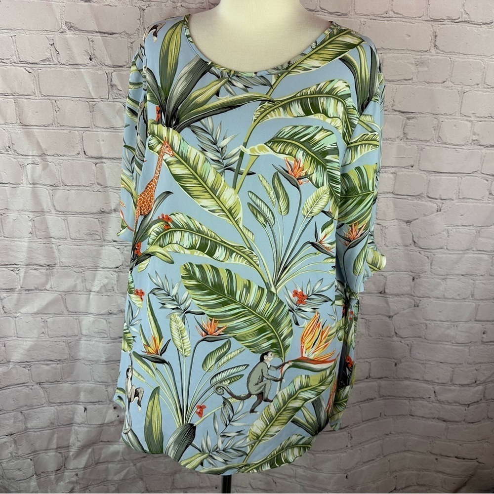 ann taylor Tropical bird of paridise monkey giraffe Women's blouse sz XLT